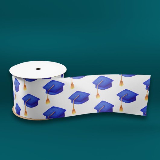 タッセル王室の付き青い卒業キャップ サテンリボン