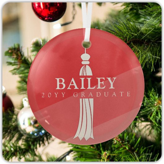 タッセル・オン・レッドグラデーション大学院卒業記念 ガラスオーナメント