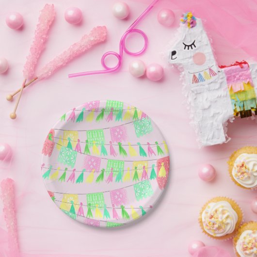 タッセル ペーパー ピカド ピンク グリーン フィエスタ プレート (パーティー)