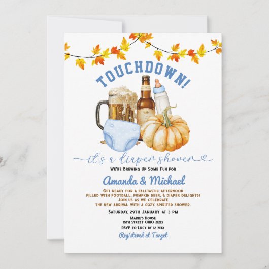 タッチダウンおむつシャワーパンプキンビール秋 招待状 (正面)