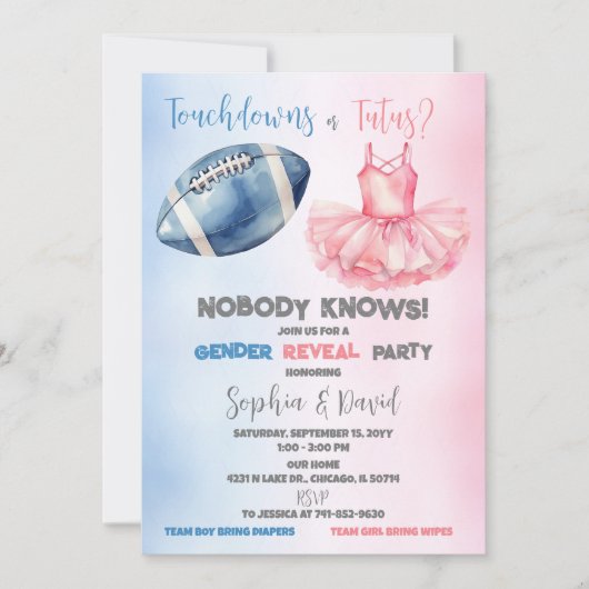 タッチダウンかチュチュか？　ジェンダー発表パーティー 招待状 (正面)