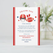 タッチダウンと小さな足の指、サッカーの赤ちゃんシャワー サンキューカード (スタンド正面)