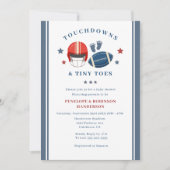 タッチダウンと小さな足の指、サッカーの赤ちゃんシャワー 招待状 (正面)