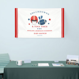 タッチダウンと小さな足の指、サッカーの赤ちゃんシャワー 横断幕