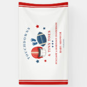 タッチダウンと小さな足の指、サッカーの赤ちゃんシャワー 横断幕 (縦)