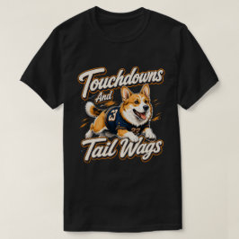 タッチダウンと尻尾のフリフリ コーギーフットボールアート Tシャツ