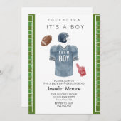 タッチダウンのサッカーチームの少年の赤ちゃんシャワー 招待状 (正面/裏面)