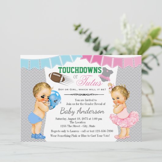 タッチダウンまたはタトゥスジェンダーが赤ちゃんシャワーを明らかにする 招待状 (スタンド正面)