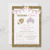 タッチダウンまたはティアラ水彩ピンクの性別の明け 招待状 (正面)