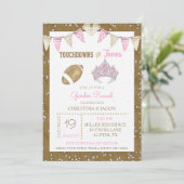 タッチダウンまたはティアラ水彩ピンクの性別の明け 招待状 (スタンド正面)