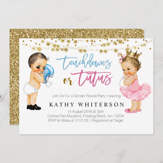 タッチダウンまたはトゥトゥタスの性差の招待状 招待状 (正面/裏面)