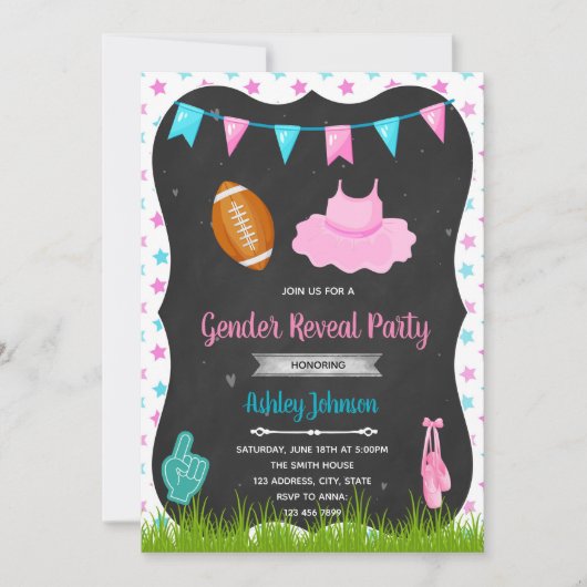 タッチダウンまたはトゥトゥ　性別発表の招待状 招待状 (正面)