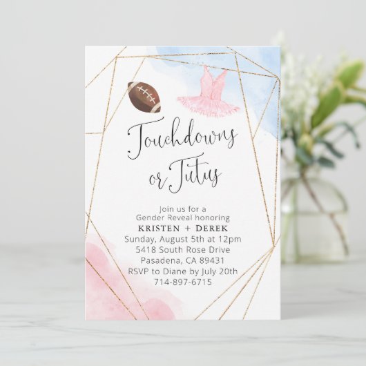 タッチダウンまたはTutusジェンダーの表示パーティー 招待状 (スタンド正面)