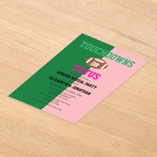 タッチダウンまたはTutusジェンダーの表示 アクリル招待状 (レイダウン)