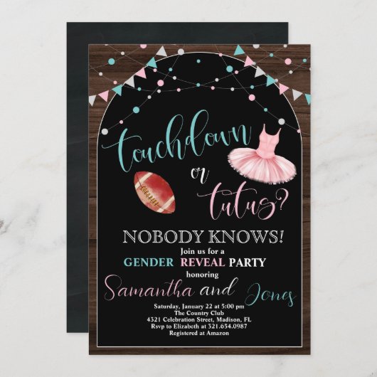 タッチダウンまたはTutus性別によるパーティーの表示 招待状 (正面/裏面)