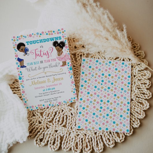 タッチダウンまたはTutus Gender Reveal招待状 招待状