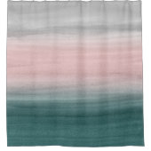 タッチティール(緑がかった色)赤面グレー水彩抽象芸術#1 シャワーカーテン (正面)