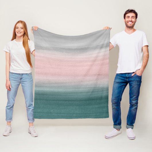 タッチティール(緑がかった色)赤面グレー水彩抽象芸術#1 フリースブランケット (インサイチュ)