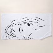 タッチブラックラインアート様式化された女性のビジュアル ビーチタオル (正面)