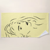 タッチブラックラインアート様式化された女性のビジュアル ビーチタオル (正面)