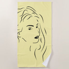 タッチブラックラインアート様式化された女性のビジュアル ビーチタオル