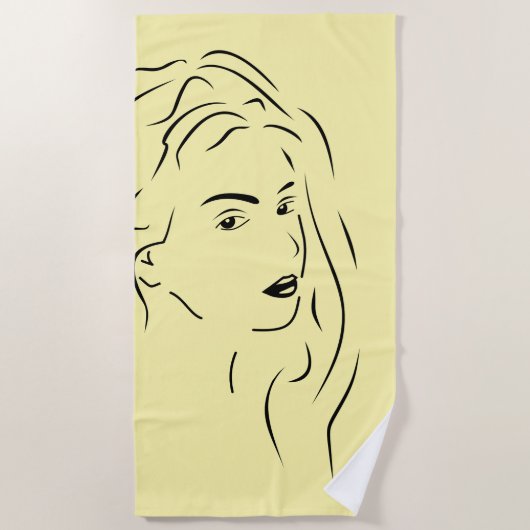 タッチブラックラインアート様式化された女性のビジュアル ビーチタオル (正面)