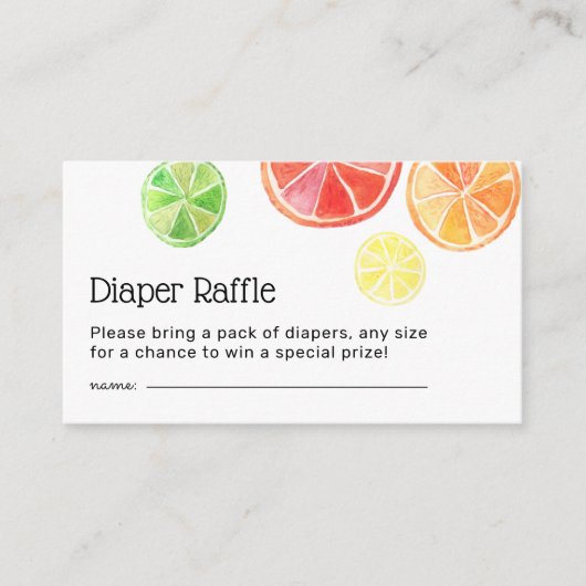 タッティフルーティベビーシャワーおむつラッフル エンクロージャーカード (正面)