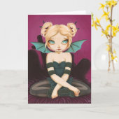 タッドバティ – こうもり妖精グリーティングカード カード (黄色い花)