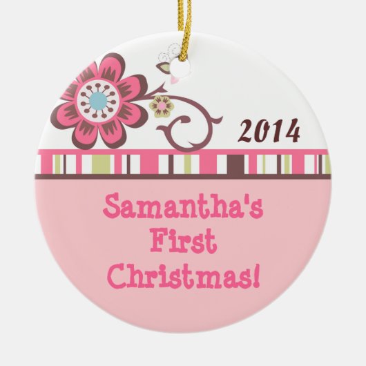 タッフィフラワーバタフライパーソナライズされたネームオーナメント セラミックオーナメント (正面)