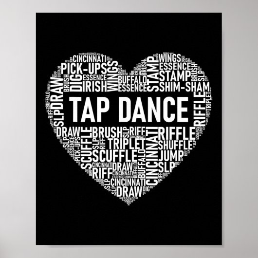 タップダンス – ハート型ワードクラウドタップ踊り ポスター (正面)