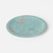 タツノオトシゴおよび貝殻のテーマのモチーフのプレート ペーパープレート (アングル)