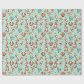 タツノオトシゴおよび貝殻パターン ラッピングペーパー (フラット)