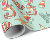 タツノオトシゴおよび貝殻パターン ラッピングペーパー (ロールコーナー)