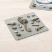 タツノオトシゴおよび貝 スクエアペーパーコースター (アングル)