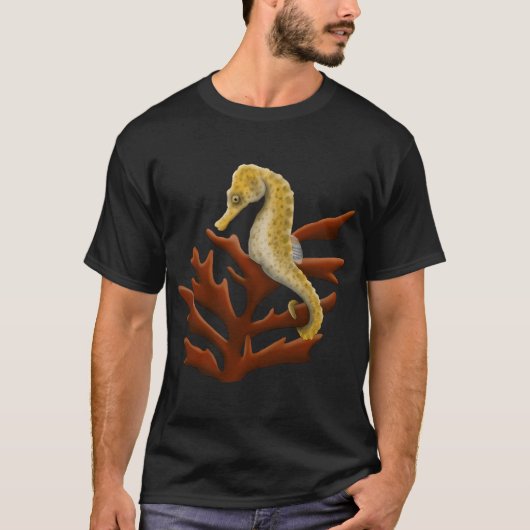 タツノオトシゴが海藻を持つ絵 Tシャツ (正面)