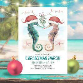 タツノオトシゴとヤドリギのキス 海岸のクリスマスパーティー 招待状