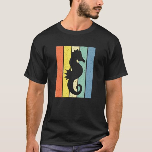 タツノオトシゴのシルエット レトロ ヴィンテージ 60年代 70年代 Tシャツ (正面)