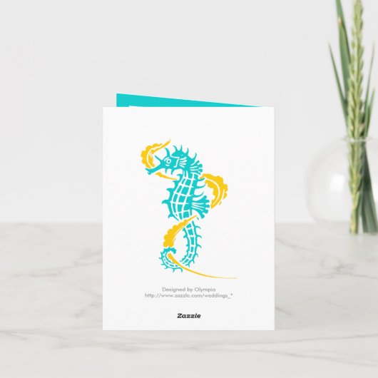 タツノオトシゴのターコイズは、黄色い結婚式感謝していしています サンキューカード (裏面)