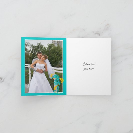 タツノオトシゴのターコイズは、黄色い結婚式感謝していしています サンキューカード (内部)