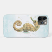 タツノオトシゴのターコイズブルーとゴールドの水彩画 海辺のリゾートビーチ Case-Mate iPhoneケース (裏面(横))
