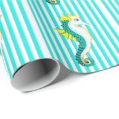 タツノオトシゴのティール（緑がかった色）は縞で飾ります ラッピングペーパー (ロールコーナー)