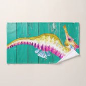 タツノオトシゴのティール（緑がかった色）木 バスタオルセット (ハンドタオル)