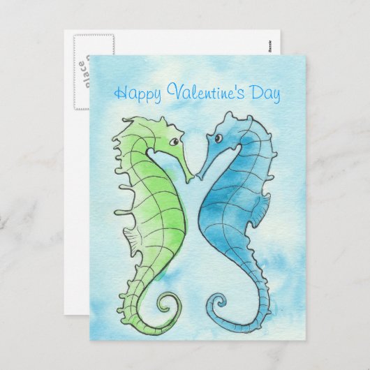 タツノオトシゴのバレンタイン シーズンポストカード (正面/裏面)