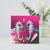 タツノオトシゴのビーチウェディングモノグラム ピンク ブラック 招待状 (スタンド正面)