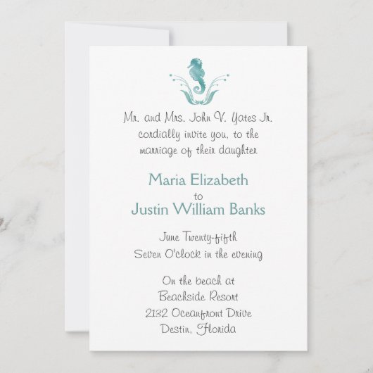 タツノオトシゴのビーチ結婚式の招待状 招待状 (正面)