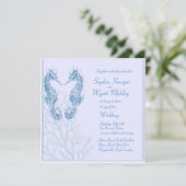 タツノオトシゴのビーチ結婚式の青招待 招待状 (スタンド正面)