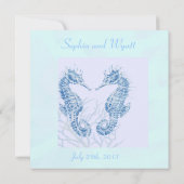 タツノオトシゴのビーチ結婚式の青招待 招待状 (裏面)