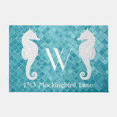 タツノオトシゴのモノグラムの水の海ガラス ドアマット (正面)