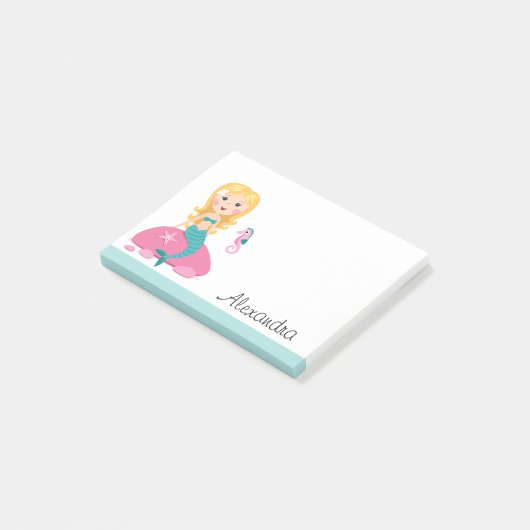 タツノオトシゴの名前入りな名前のブロンドの人魚 ポストイット (アングル)