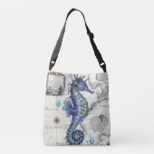 タツノオトシゴの地図のヴィンテージの青 クロスボディバッグ (裏面)